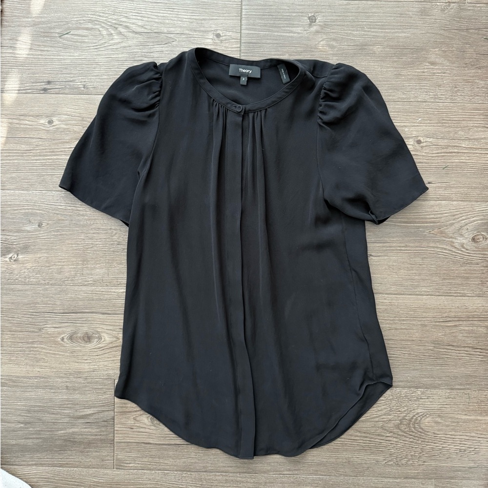 Theory Black Button Up Short Sleeved top